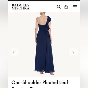 Badgley Mischka One-Shoulder Pleated Navy Dress